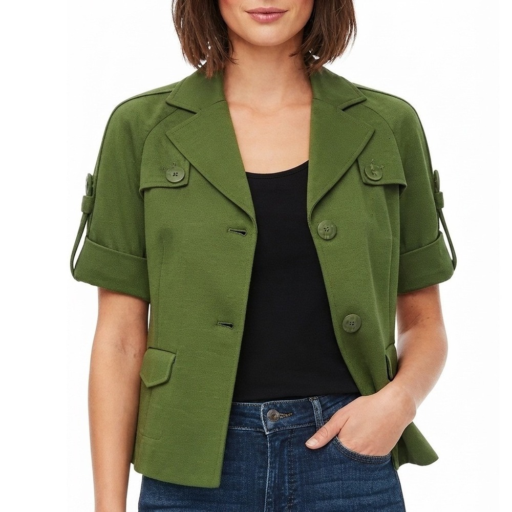 Ann Taylor LOFT Tailored Short Sleeve Cropped Jacket  Women Size 10 Green Good